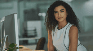 woman happy about administrative strategy