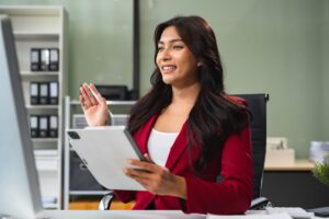 Business leader coordinating virtual support solutions after company layoffs